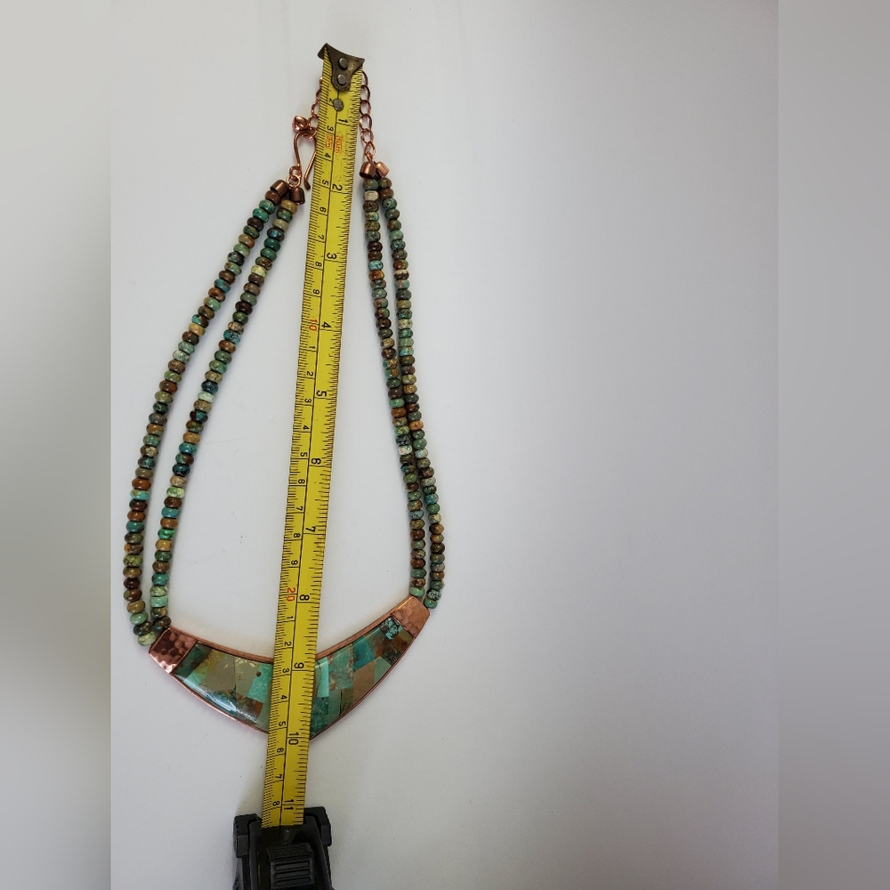 Copper Gold Turquoise Inlaid Native Necklace - Picture 7 of 9